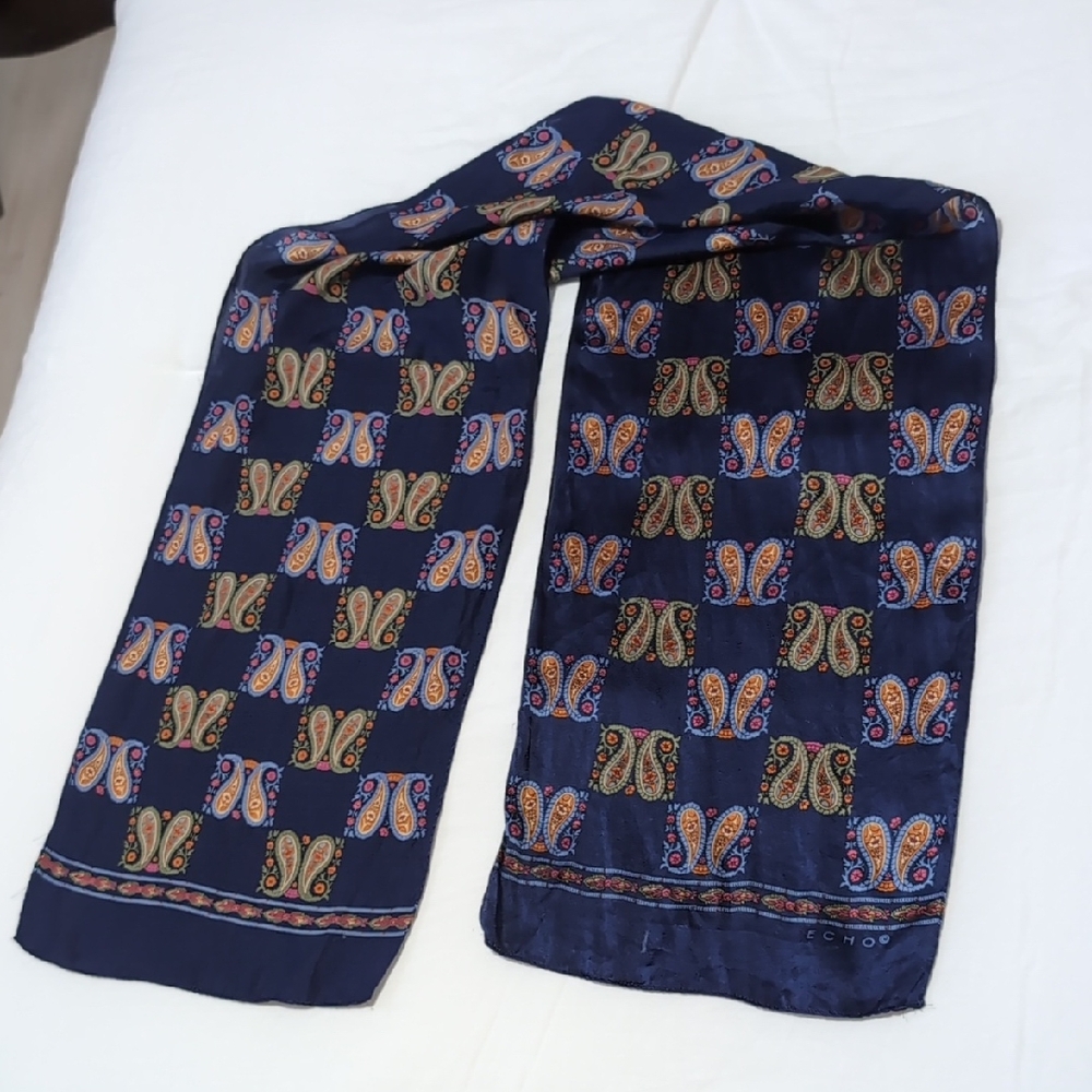 Echo Navy Silk Scarf with Paisley Design